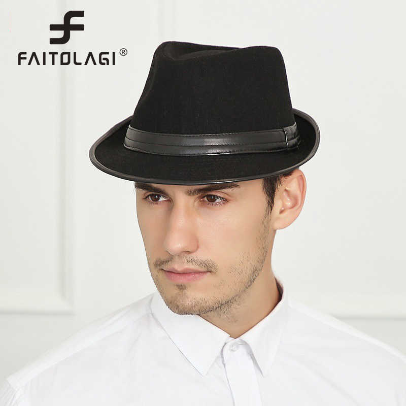 

Beanie/Skull Caps Classic Men Fedoras Jazz Felt Brim Hat Vintage Autumn Winter Thick Warm Top Hat Male Gentleman Black Grey Sun Visor Bowler Hats T221013