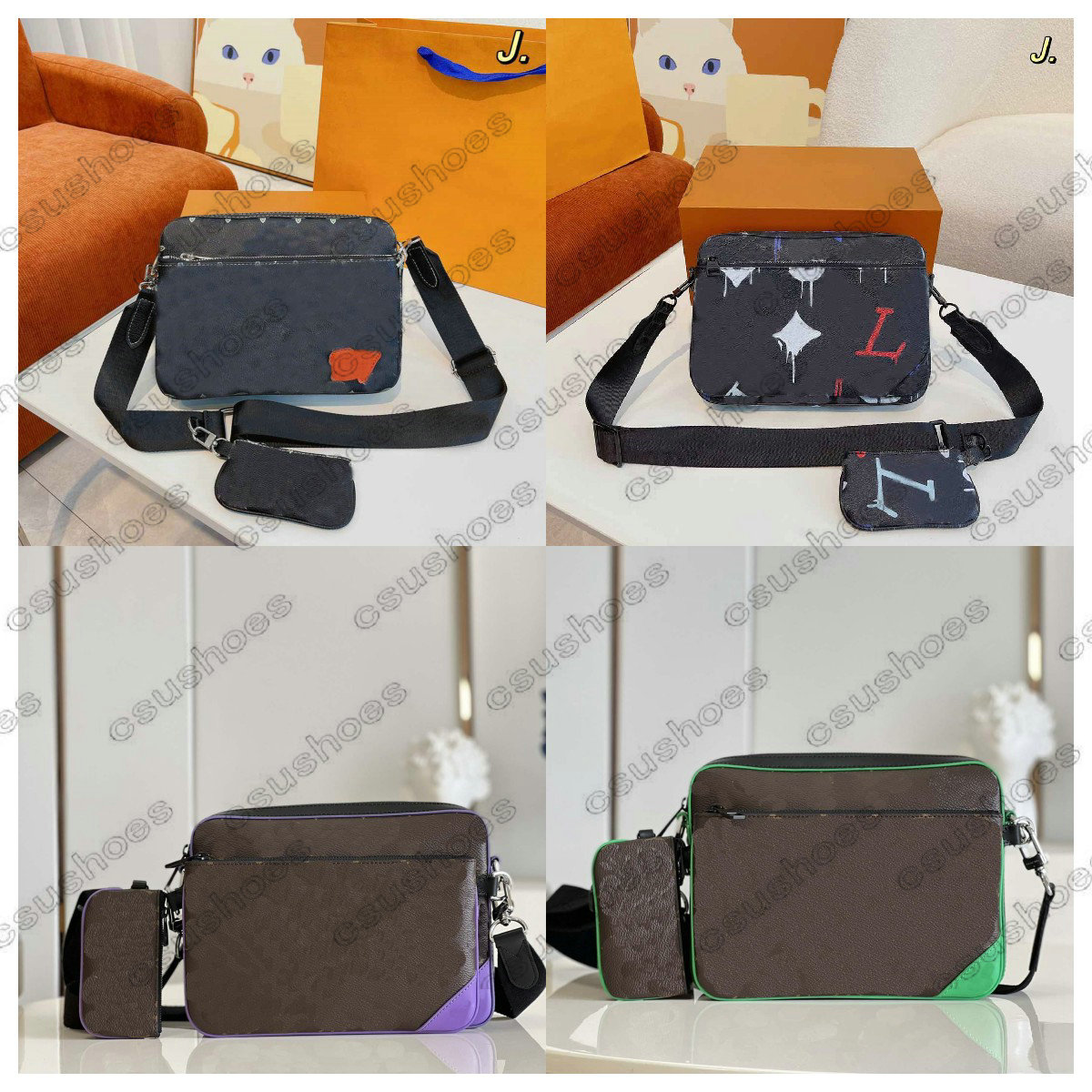 

M69443 M45320 M46340 Mens Trio Messenger Bag Districts Damier Spray Luxurys Designers Crossbody Shoulder Bag Handle Purse Wallets 3pcs sets Nigo Ink Watercolor, Customize