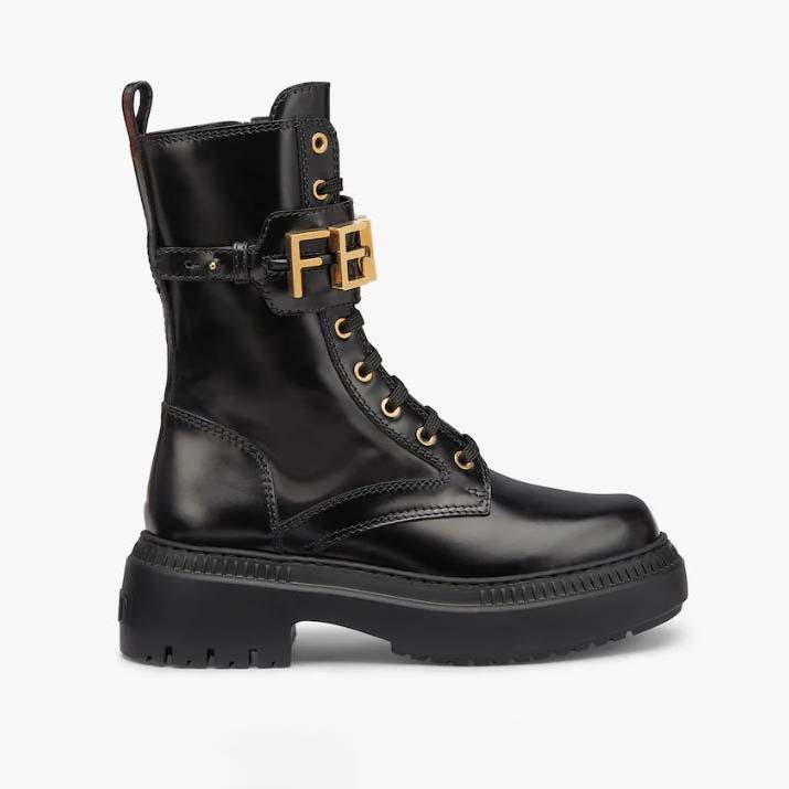 2022 New Graphy Martin Boots Black open brim beaded leather fabric with gold metal accessories eyelets zipper fashionable avant-garde