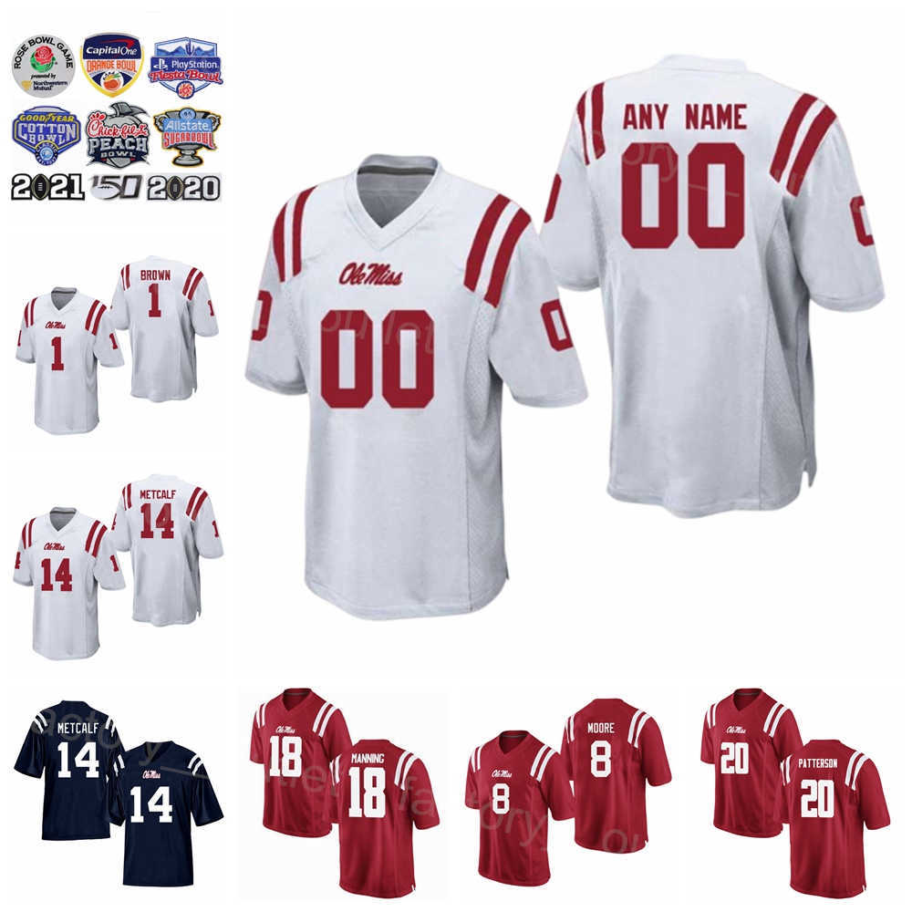 NCAA Ole Miss Rebels Football College 14 DK Metcalf Jersey 1 AJ Brown 22 Dexter McCluster 8 Elijah Moore 18 Achie Manning 20 Shea Patterson 22 Deuce