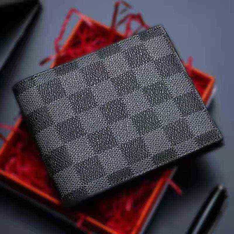 

luxury Men's Wallet Lattice Men's Short Wallet Simple Fashion Men's Wallet with box 220712, Black grid