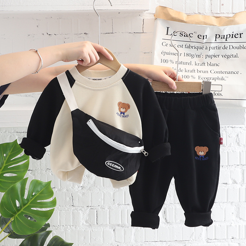 

Infant Boy Casual Clothes Suits Spring Autumn Kids Clothing Set Fashion Tracksuit Toddler Cartoon Sweatshirt with Bag Pants, Blue