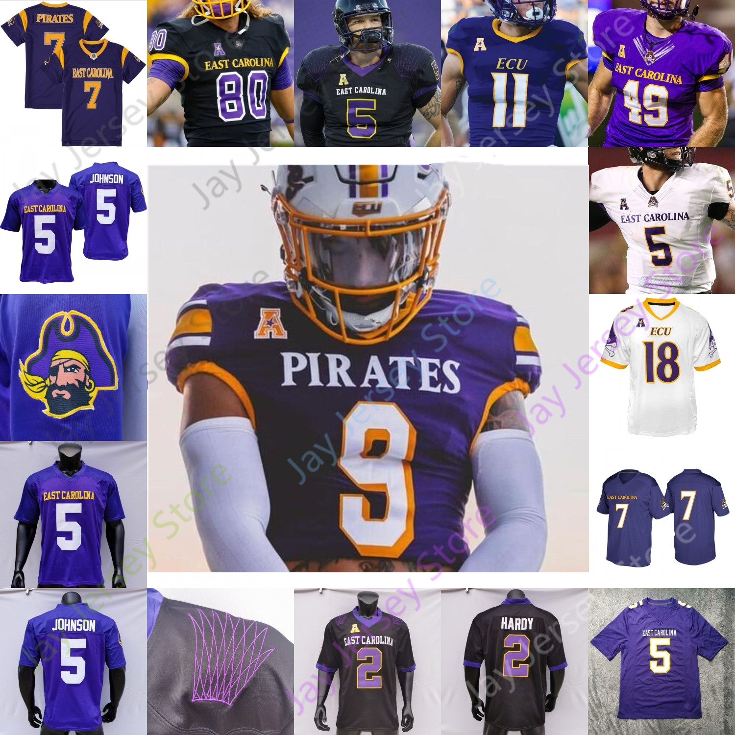 

East Carolina Pirates ECU Football Jersey NCAA College Holton Ahlers C.J. Johnson Shane Calhoun Isaiah Winstead Chris Johnson Mitchell Harris Jones, Black i