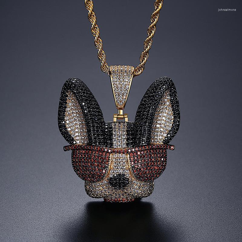 

Pendant Necklaces Creative Design Encrusted Zircon Cute Animal Sunglasses Dog Chihuahua Necklace Men's Hip Hop Rock Party Accessories