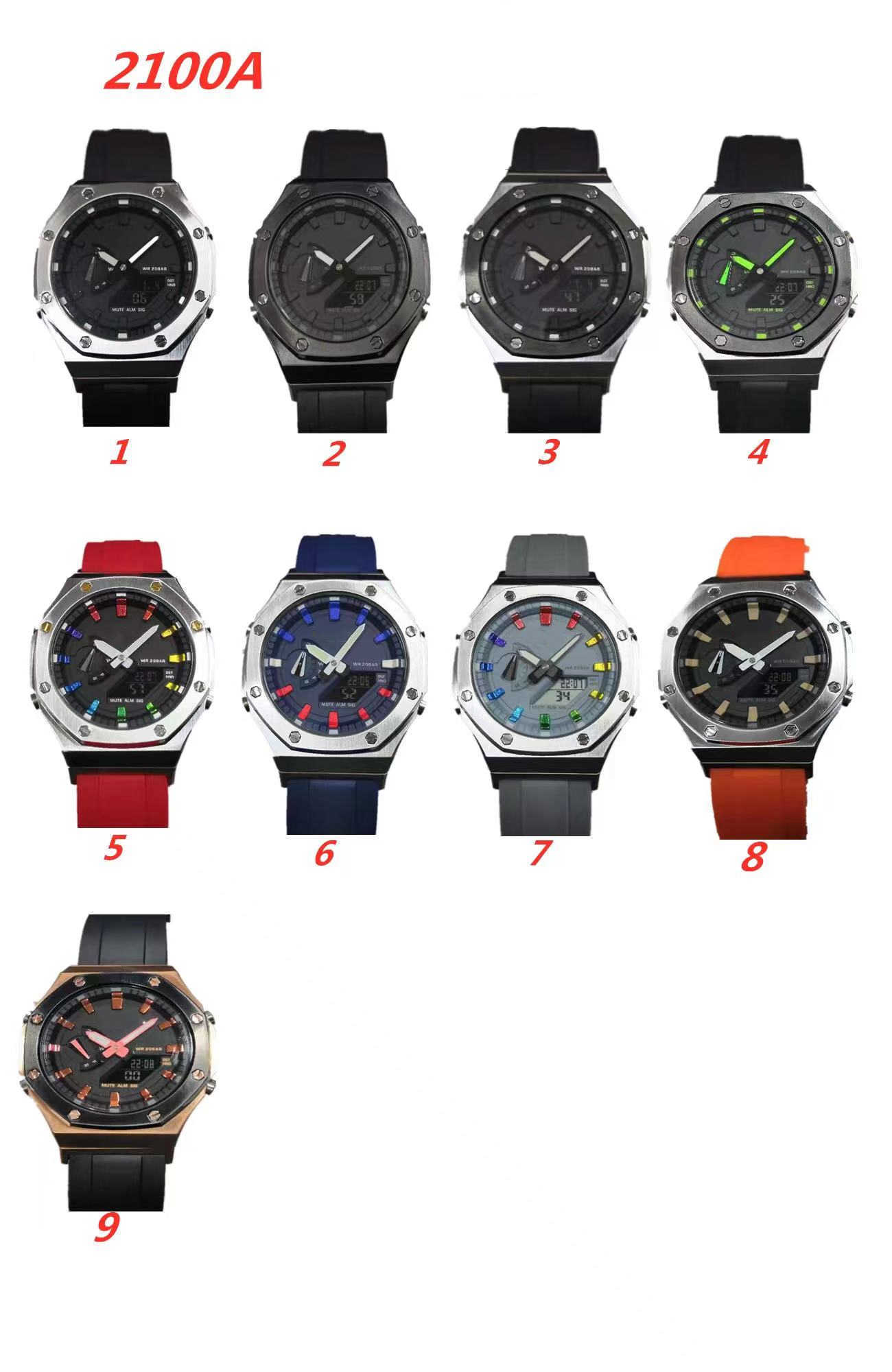 

Mens Sports Quartz Digital 2100 Watch Iced Out Watch Full Feature LED Automatic Hand Raise Light Waterproof World Time Detachable Strap X Oak Collection