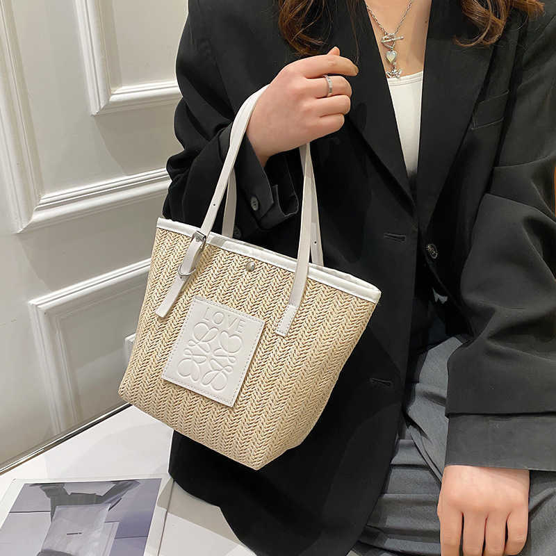 

Purses Spring straw large capacity shopping bag women's 2022 Versatile portable Shoulder Bag Beach Tote, White