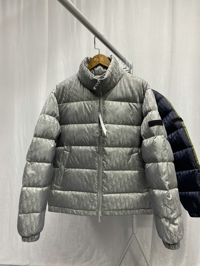 Oblique print Mens Classic Down Puffer Jacket technical embroideryS with double zipper structure left sleeve letter embroidery outdoor jacket clo-image-810384388