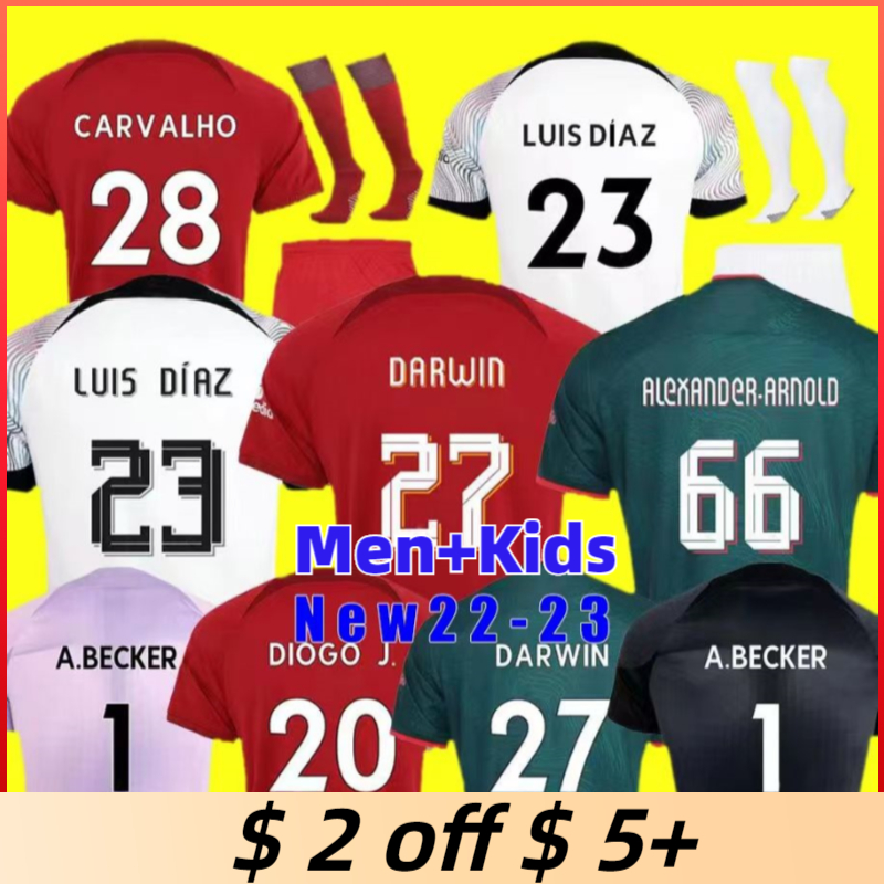 

22 23 soccer jerseys home away 3rd DARWIN 2022 2023 Mohamed Diogo Luis DIaz Alexander Arnold football kit tops shirts men kids uniform, 22 23 black gk adult