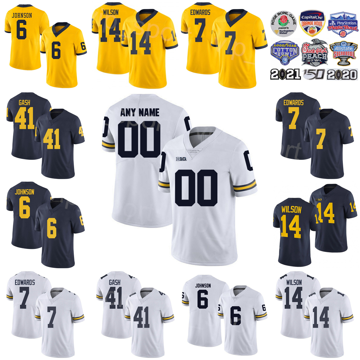 

NCAA College Michigan Wolverines Football 41 Isaiah Gash Jersey 14 Roman Wilson 6 Cornelius Johnson 25 Junior Colson 23 CJ Stokes 7 Donovan Edwards For Sport Fans, Navy blue