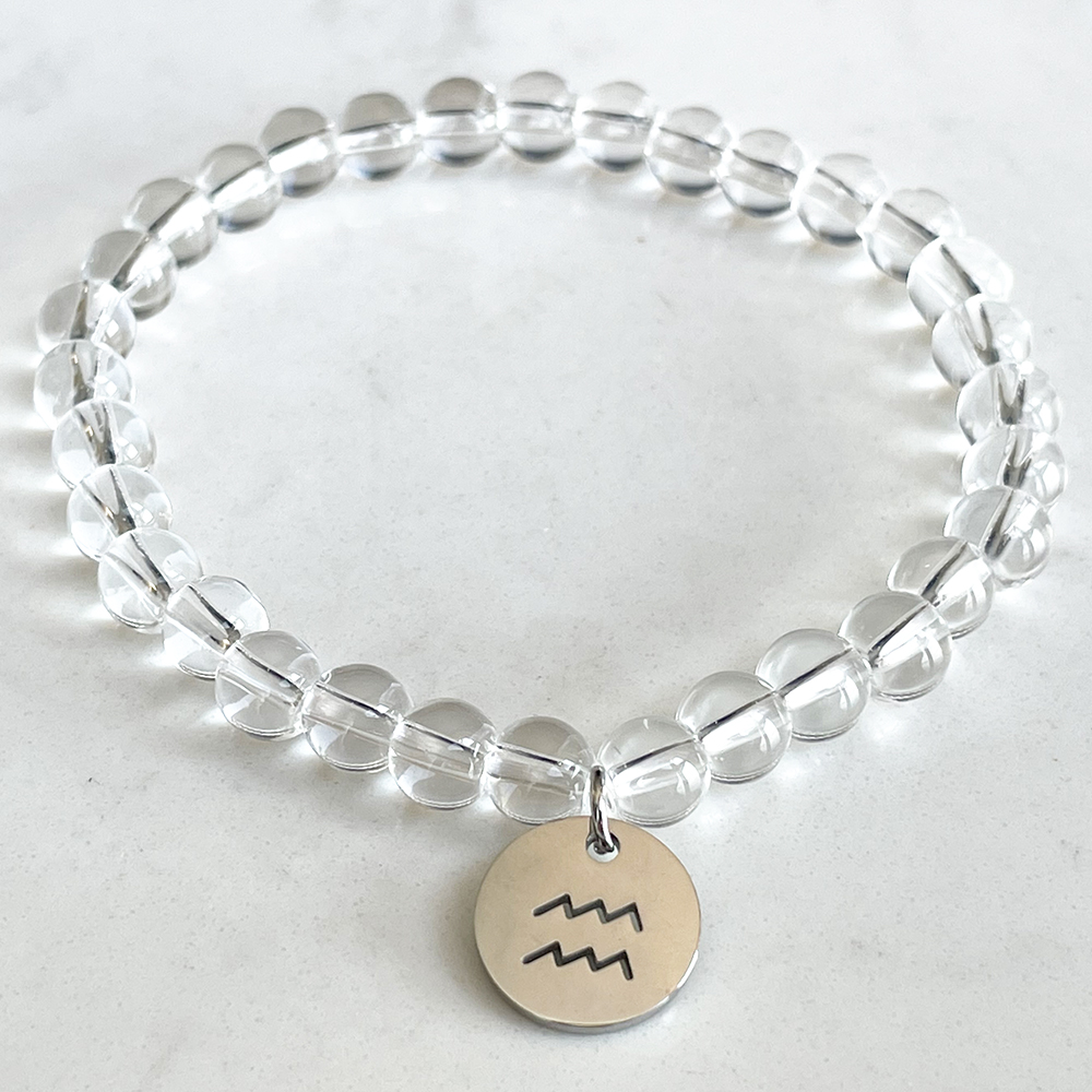 

Strand MG1746 Fashion Womens Aquarius Zodiac Bracelet 6 MM Clear Quartz Chakra Yoga Wrist Mala Handmade Natural Gemstone Jewelry