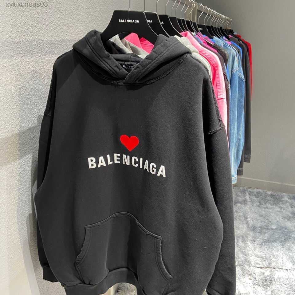 

Hoodie Correct High Version Love Letter Embroidery Loose Hooded b Family Sweater Men's Jacket Women's Fashion, Black