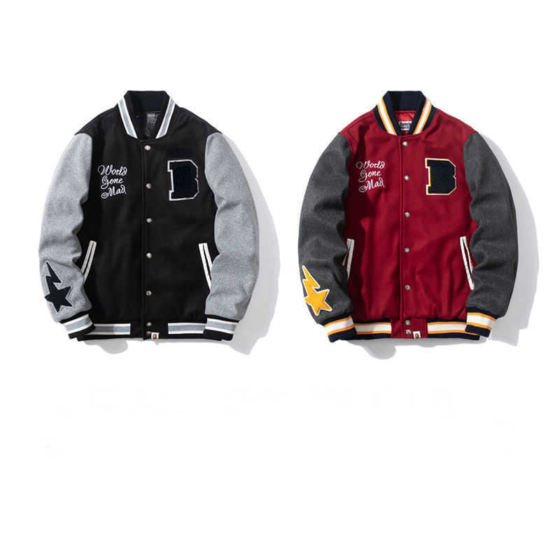 

Apeman designer college jacket men women Baseball jackets Embroidery Long Sleeve Cardigan Coat Hip Hop Loose Sportswear, Black