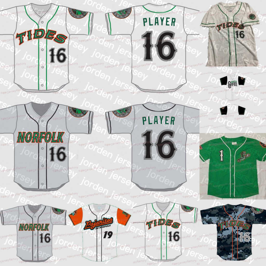 

Baseball Jerseys new College Baseball Wears Norfolk Tides Minor League Stitched Baseball Jersey Custom 100% Embroidery White Grey Green Shirts Stitched, White 2