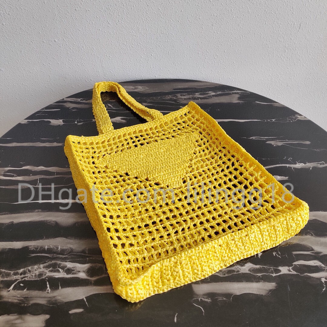 

Casual beach bags Straw weaving tote famous designer fashion cool style soft handbags shopping women purse lady plain letter wallets shoulder evening packages, Yellow