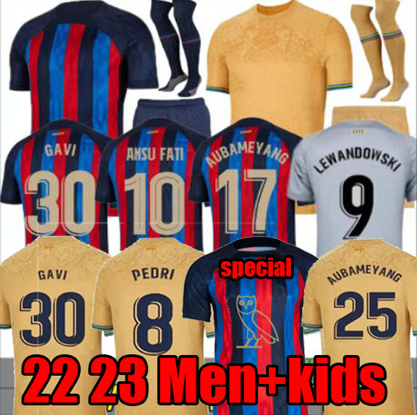 

ANSU FATI PEDRI Camisetas de football soccer jersey 22 23 Drake's OVO Sound MEMPHIS GAVI ADAMA FERRAN RAPHINHA 2022 2023 home 3rd F. DE JONG DEST shirt men kids, 22 23 away