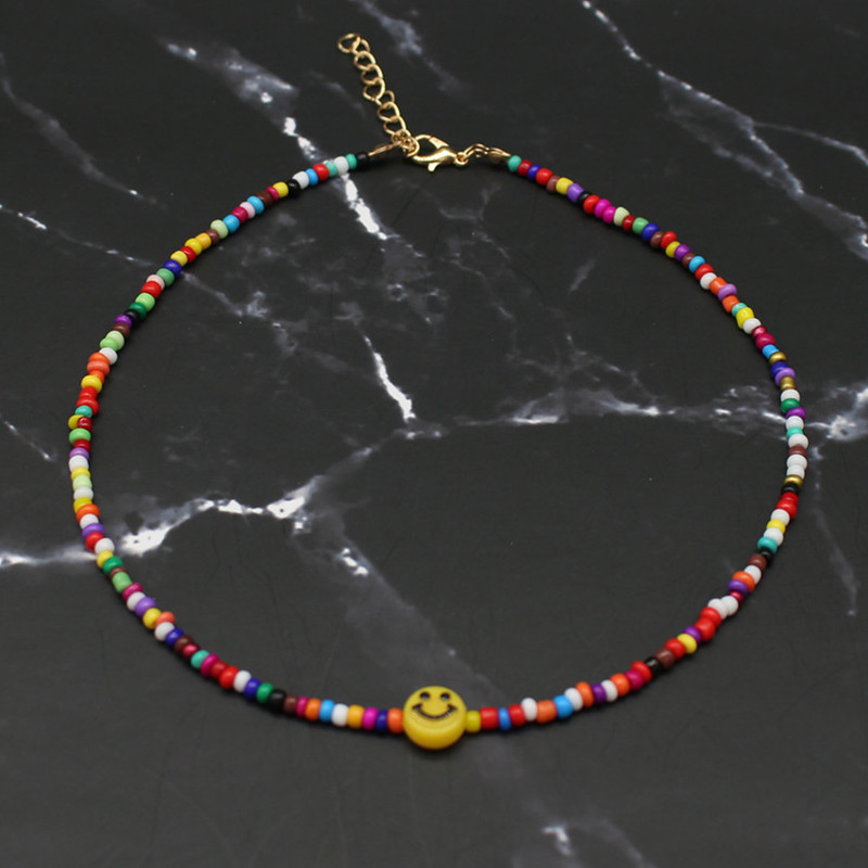 

Fashion JewelryNecklace Simple Smiley Women Chain Ladies Seed Beads Pendant Girls Jewelry Colorful Trendy Korean Collares