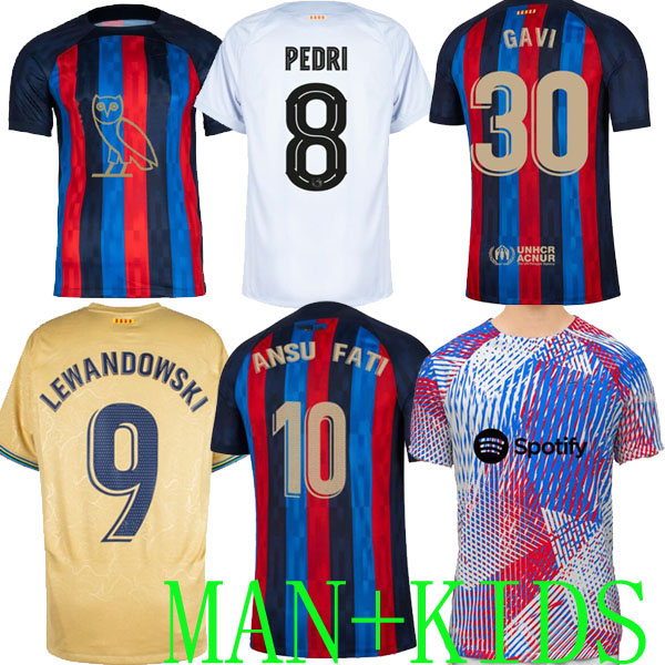 

Raphinha Lewandowski KESSIE PEDRI soccer jersey FERRAN 21 22 23 Camisetas de ANSU FATI 2022 2023 kit shirt men kids Kounde bArcElOnAs SPECIAL 3rd Drake's OVO Sound ESE, Home kids