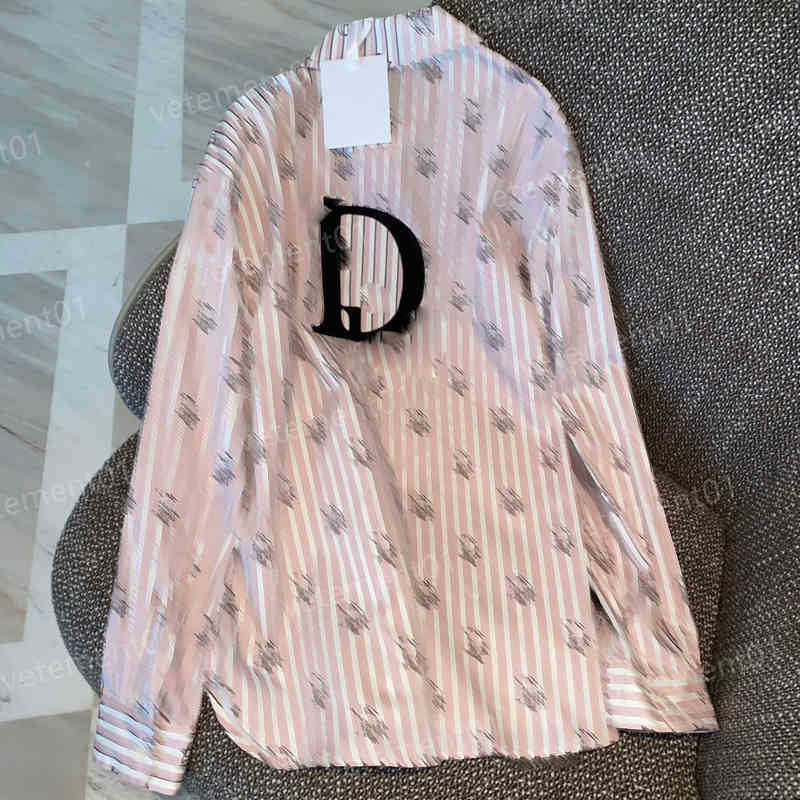 

Womens Blouses Shirts Tops 2022ss Autumn White Stripes Letter Print Embroidered Pastel Pink Shirts Fashion Casual Luxury Blouses Designer For Women
