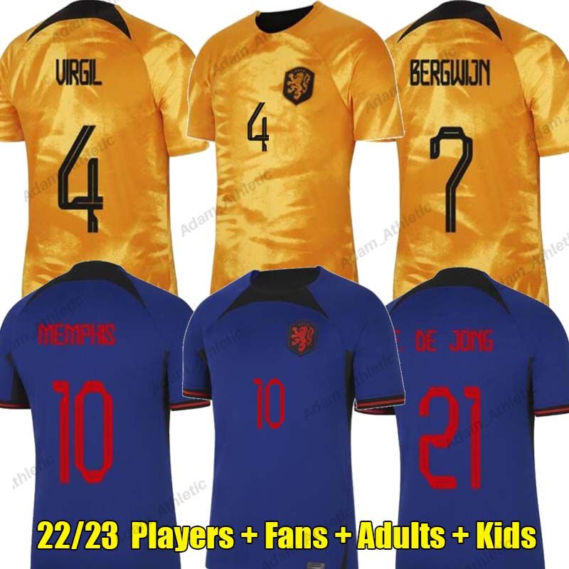 

F.DE JONG dutch soccer jerseys national team 2022 world cup Camiseta holandesas BERGWIJN WEGHORST MEMPHIS football shirts DE LIGT AKE DUMFRIES jersey men kids kit, 22-23 home+unl patches