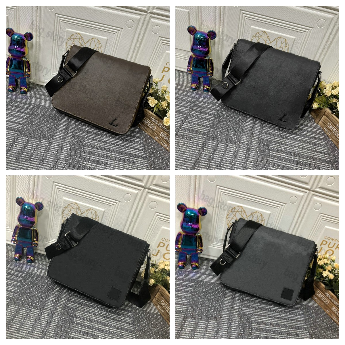 

Mens District PM Bag Messenger Flap Bags Business Briefcase Flap Canvas Handbag Silver Color Metallic Pieces Trim Shoulderbag Embossing Monos Letter Message