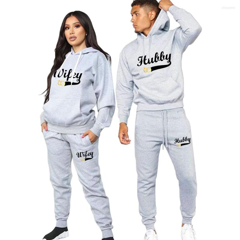 

Men's Tracksuits Couple Outfits Hoodie And Pants 2 Pieces High Quality Hubby Wifey Print Men Women Daily Casual Sport Jogging Suit Tracksuit, Red-wifey