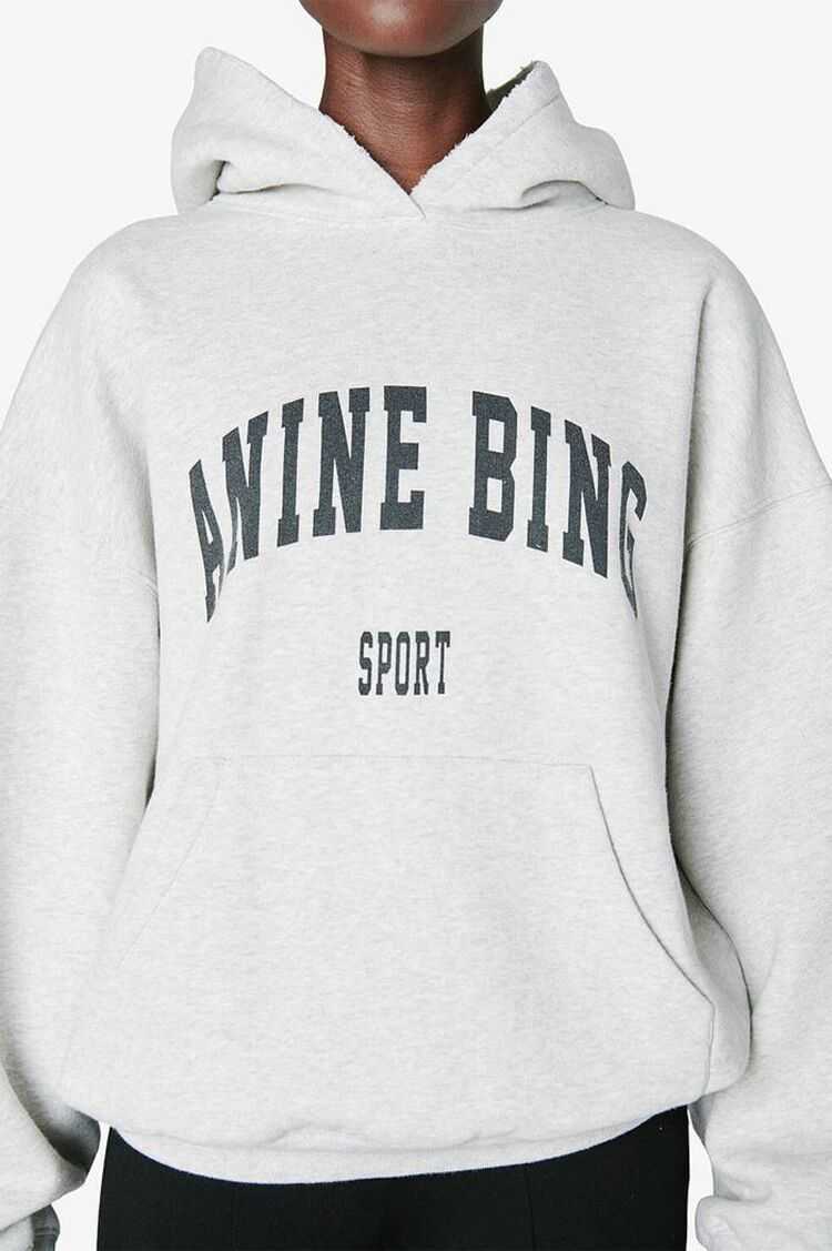 Anine Bing Women Fashion Classic Cotton Sweatshirt Ab New Hoodie Sport Classic Hooded Print Fleece Sweatshirt Grey Pullover-image-842364384