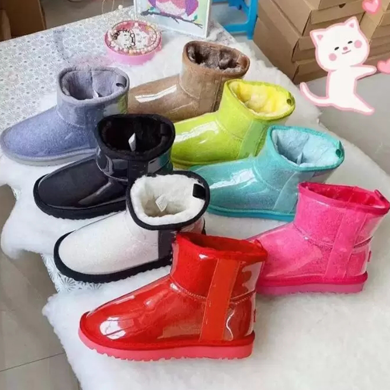 Australian Australia Classic Clear Womens mini boots Winter snow Fur Furry Mens Jelly satin boot Waterproof wggs Ankle booties 36-45