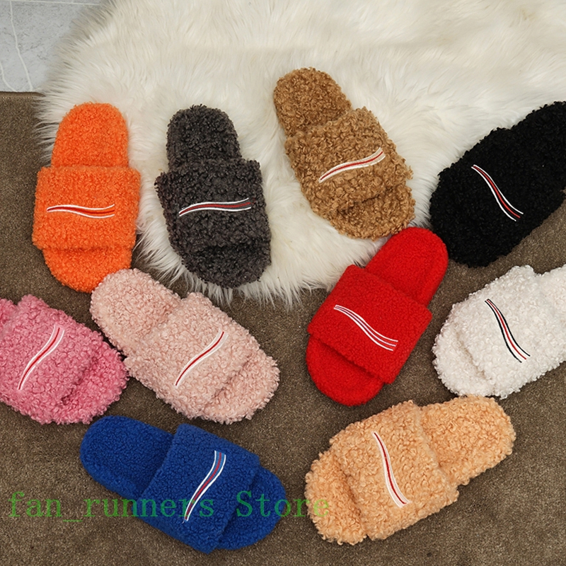 

Letter villus Slippers Designer Winter lamb Wool Slipper Embroidery Womens Fur Fluffy Comfortable Warm Outdoor Flat Bottom Casual Ladies Sandal 35-45