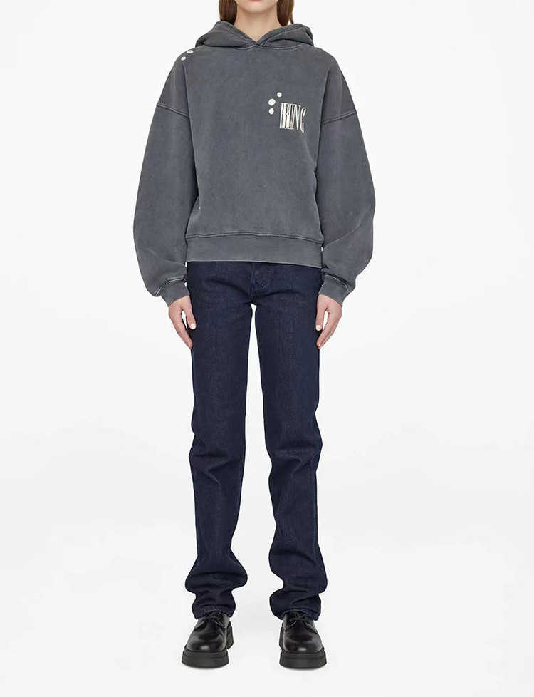 

Anine Bing Women Fashion Classic Cotton Sweatshirt Ab New Hoodie Classic Letter Print Sweatshirt Hooded Pullover Washed Loose Hoodies, Dark gray