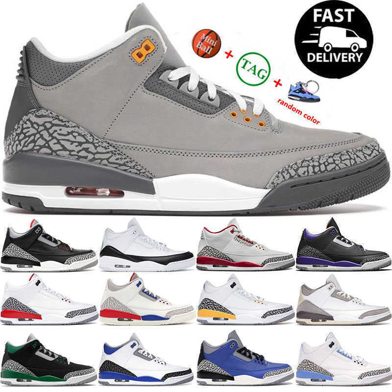 

Basketball Shoes Men Trainers Sports Sneakers Cardinal Red Pine Green Racer Blue Midnight Navy Medium Grey White Cement 3 3S Jumpman Antiskid
