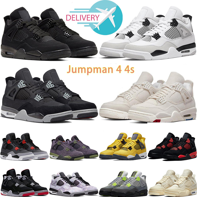 

4 basketball shoes 4s men women Blak Cat Canvas Military Black Canyon Purple Infrared Tour Yellow Red Thunder Neon Sail Sports Trainers Sneakers, Black purple