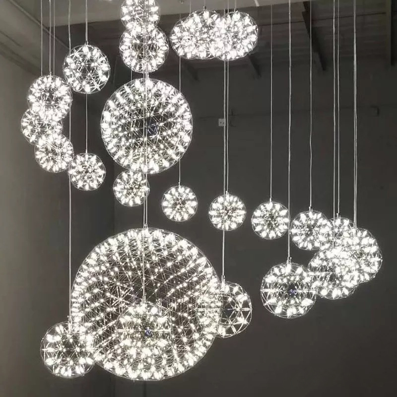

Modern Brief Loft Spark Ball LED Chandelier Fixture Firework Ball Stainless Steel Lobby Pendant Lamp Home Decor Lighting