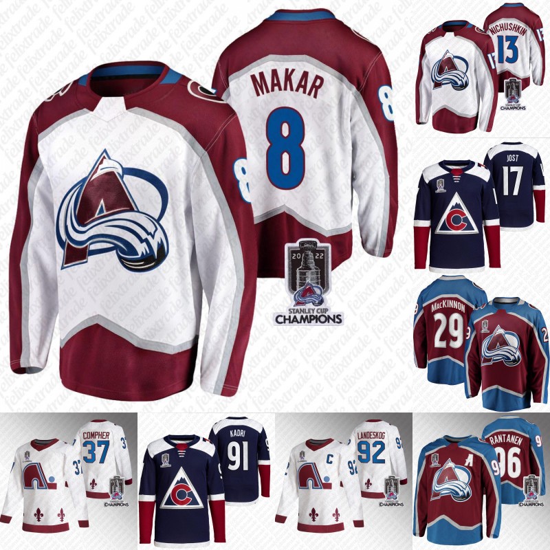 

Colorado Avalanche#8 Cale Makar2022 Stanley Cup Champions jersey Nathan MacKinnon Valeri Nichushkin Gabriel Landeskog Mikko Rantanen Devon Toews Andrew Cogliano, Youth s-xl white