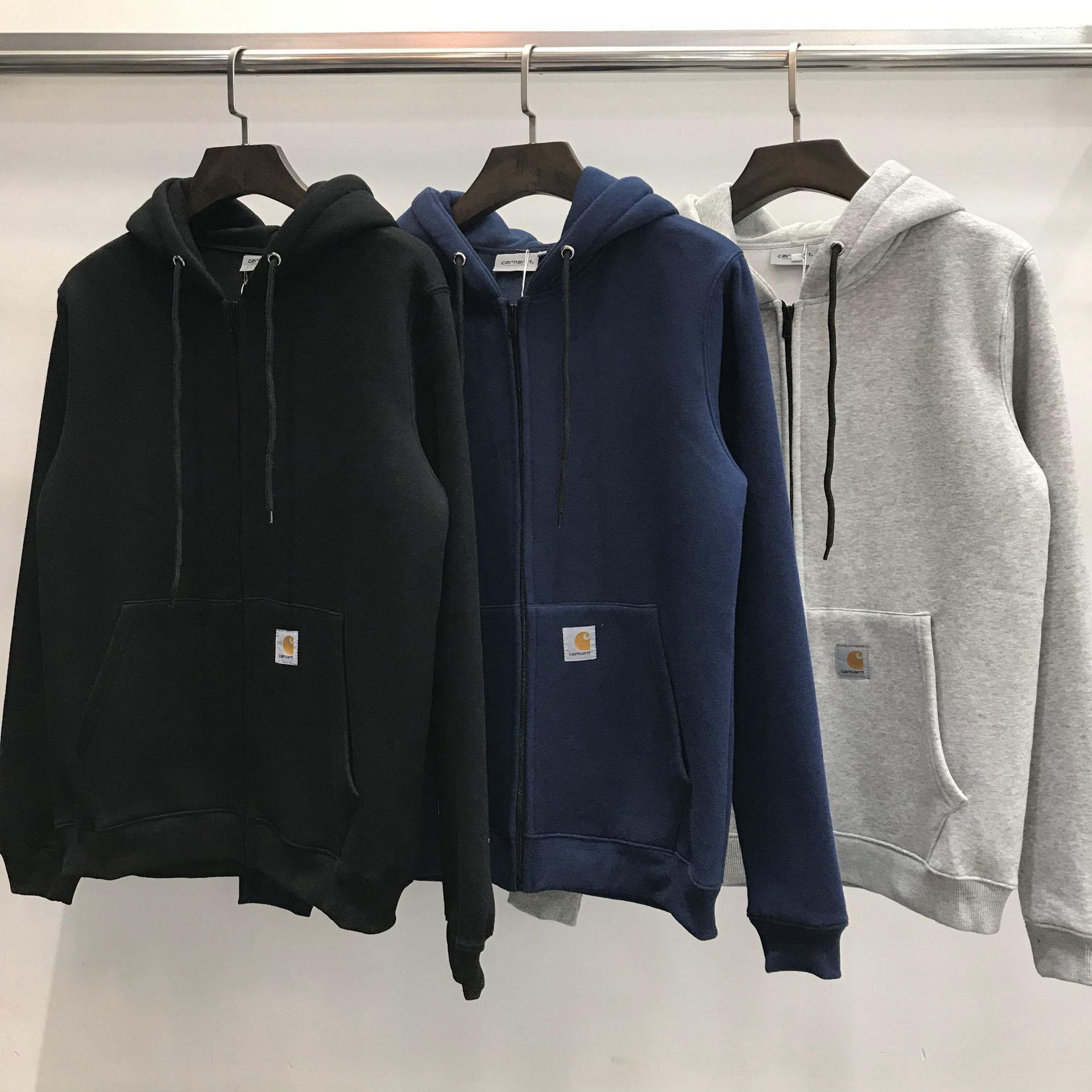New fall winter zipper fleece hoodie classic loose men thick coat trend full zip up gray blue top long sleeve clothes hombre Sweatshirts