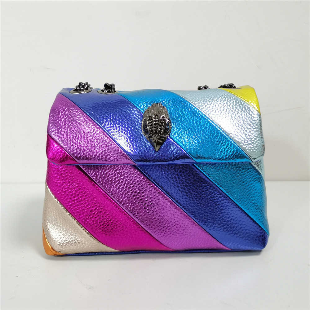

Shoulder bag Stitching Rainbow Patchwork Hand Eagle Metal Pu Leather Metallic Square Bag Jointing Purse 221015, Purple rainbow 1