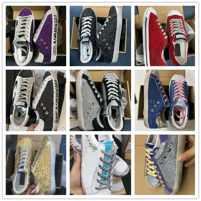 

Shoe Sneakers Women Shoes Golden Super Star Italy Deluxe Brand Metallic Distressed Low-Top Suede Calf Leather Snakeskin Do-Old Dirty, 120