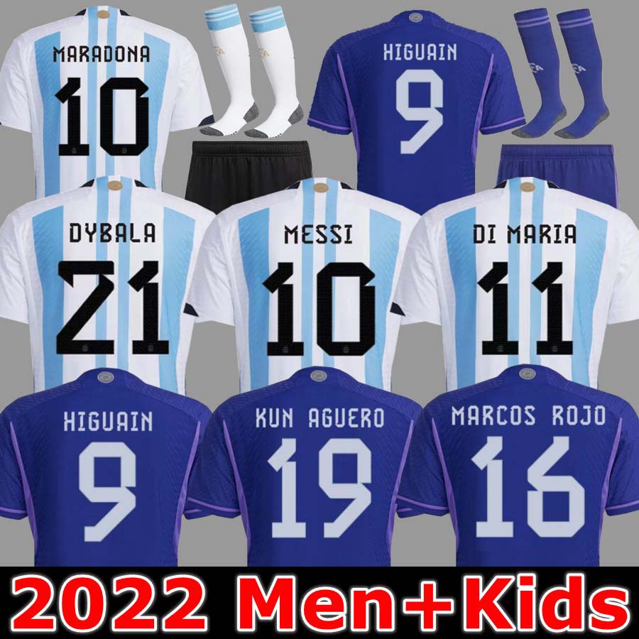 

Fans player Version 2022 2023 Argentina soccer Jerseys 22 23 MESSIS MAC ALLISTER DYBALA DI MARIA MARTINEZ DE PAUL MARADONA child kids kit Men women football shirt, 2022 home kids