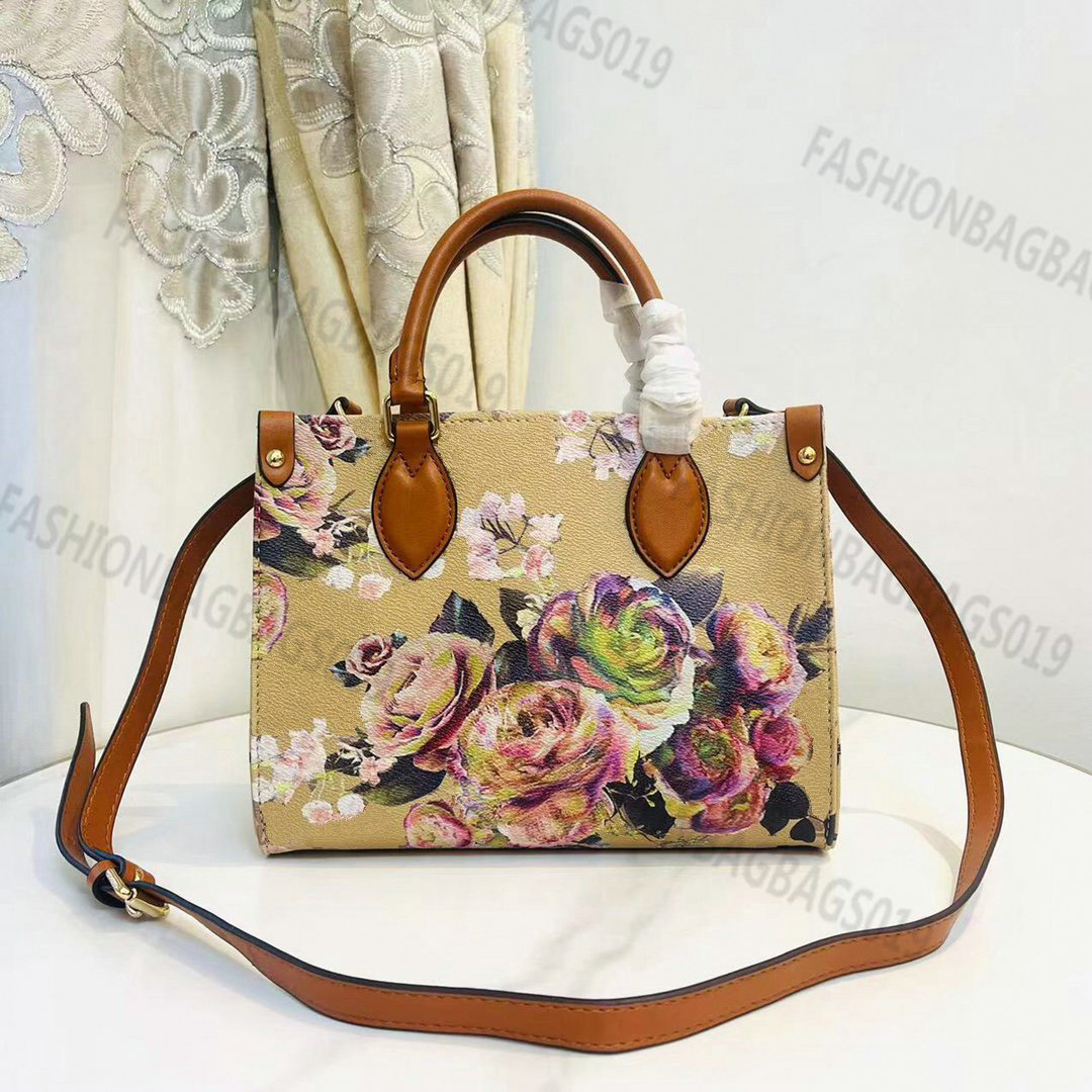 

25cm Onthego Tote Bag On The Go PM Designer Handbag Leather Strap Shoulderbag Floral Pattern Garden Flower Flap Messenger Women Large Capacity Shopping Hobo M21232