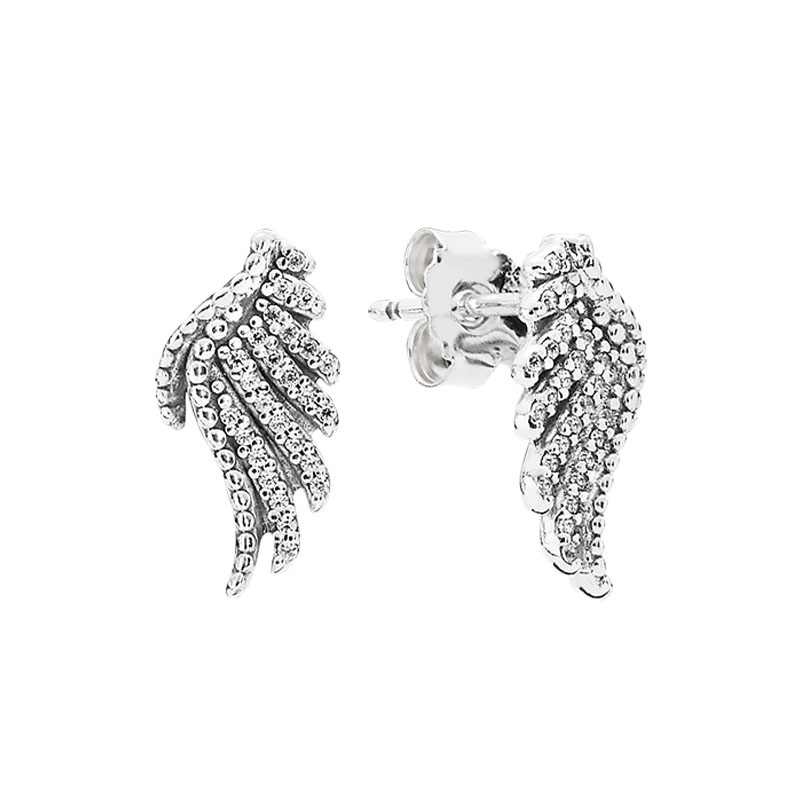 Boucles d'oreilles étalantes de plumes 100% 925 boucles d'oreilles en argent sterling ensembles de femmes bijoux de fête de mariage luxueux avec
