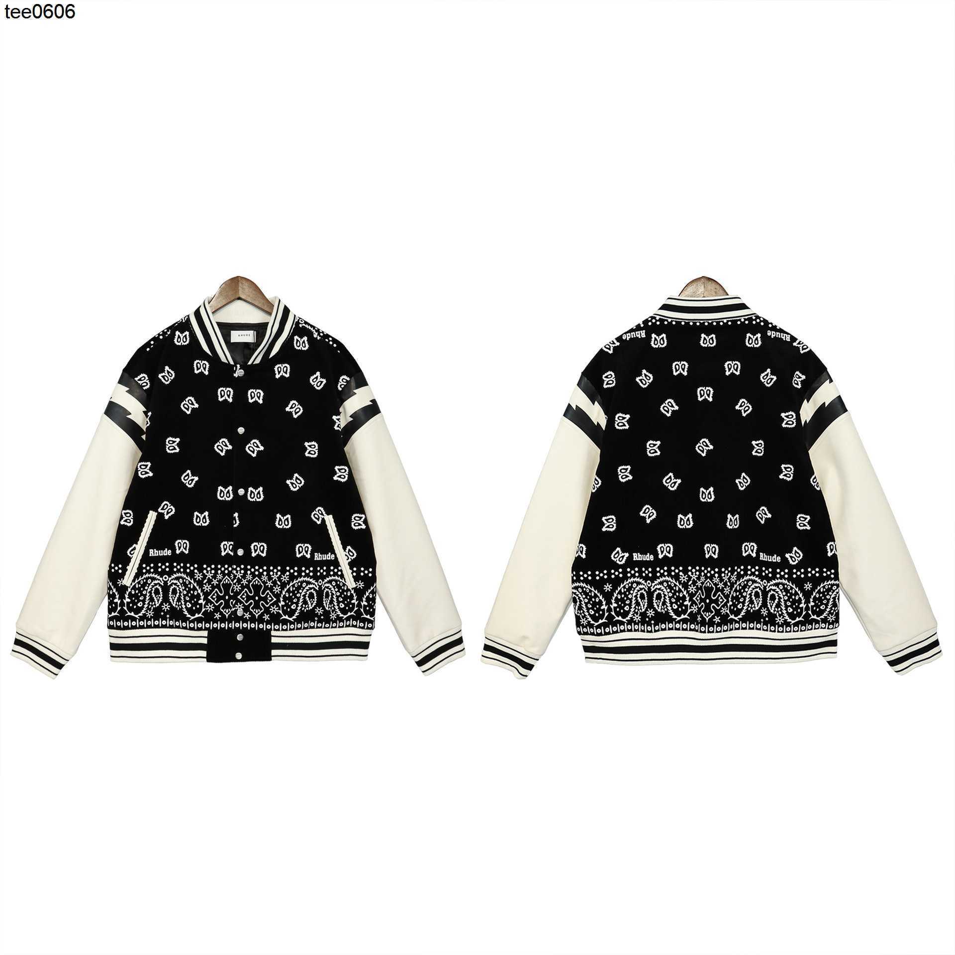 

Autumn Winter Jacket Men' RHUDE Cashew Flower amirs Sleeve Raglan Baseball Suit Corduroy Jacket Couple Coat, Black