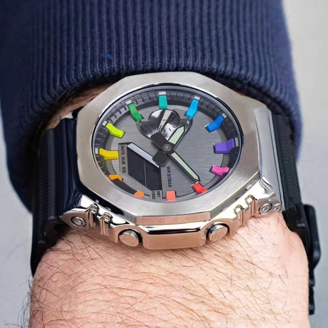 

Iced Out Watch Sports Digital Men's 2100 Watch Alloy Dial Waterproof World Time High Quality LED Automatic Hand Raise Light GM Oak Series