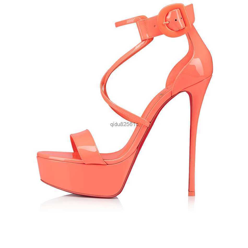 

Luxury Women Red Pumps Sandal Refined Choca 150 mm Leather High Heels Platforms Buckles Designer Sexy Ladies Peep Toes Foot Strap, #1