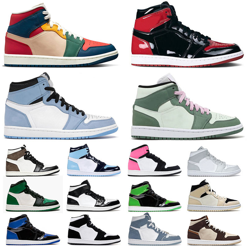 

New Jumpman 1 Mens Womens Basketball Shoes Chicago Cream Dark Chocolate Patent Bred 1s Panda Sneakers High OG Carbon Fiber Mid Dutch Green Trainers Big Size Us 12 13, 36-46 high og nrg igloo