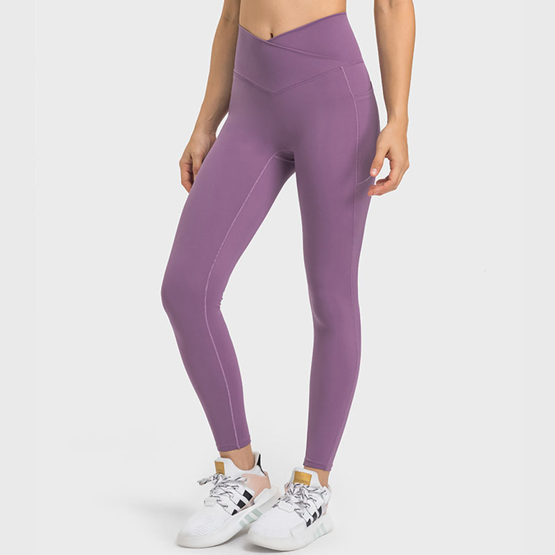 

Women's Yoga Pants Cross Waist Sports Leggings outfit Double side Insertion Bags Without T-line High Elastic Hip Cropped Pants New in Europe and America VELAFEEL, Purple