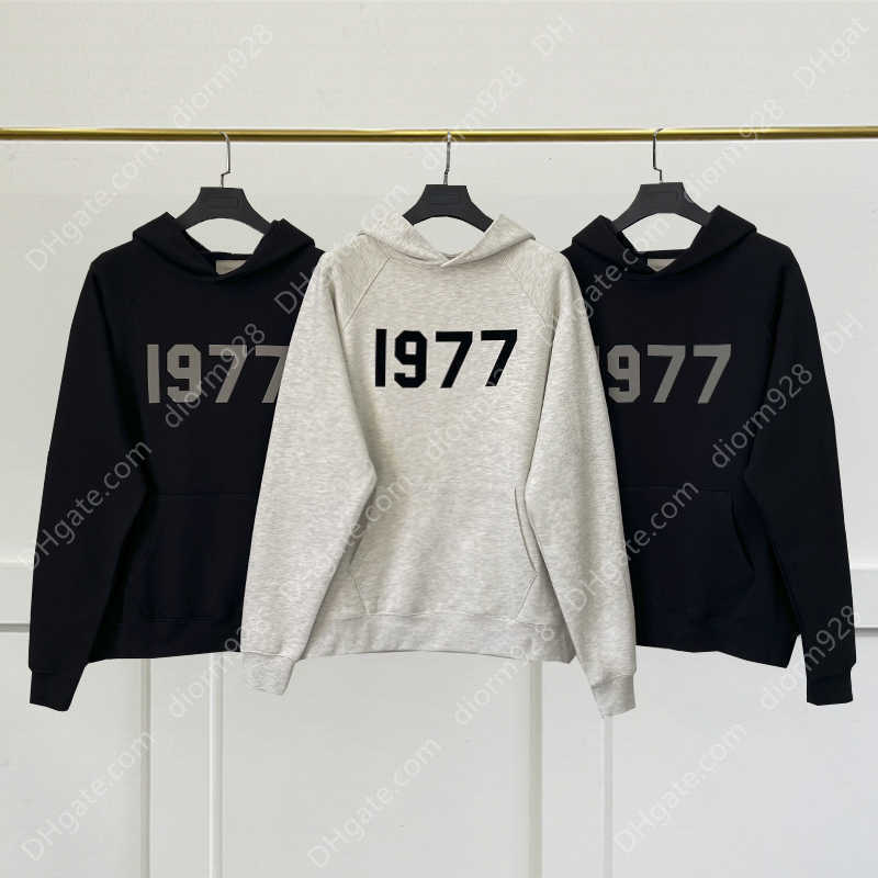 Men's ESSENTIALS Hoodies 1977 Flocking Letter 100% Cotton Oversized Hoodie Hip Hop Loose Unisex High Quality Sweatshirt
