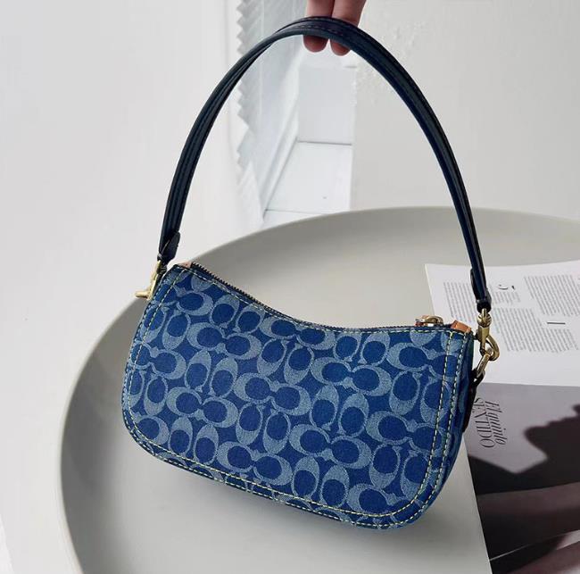 

New denim presbyopic underarm bag mahjong bag shoulder bag, Blue