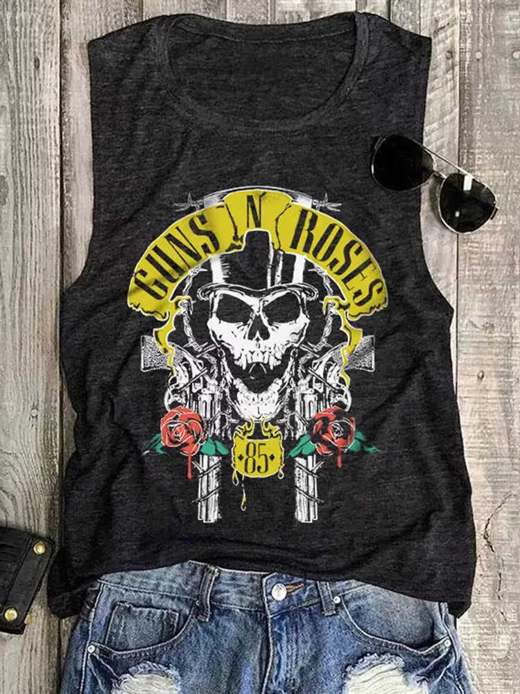 

Women' Tanks Camis Summer Sleeveless T-Shirt Guns N' Roses Skull Top Suspender Tank Tops Casual O-Neck Sport Vest Feminino Streetwear Clothes T221013, Multi