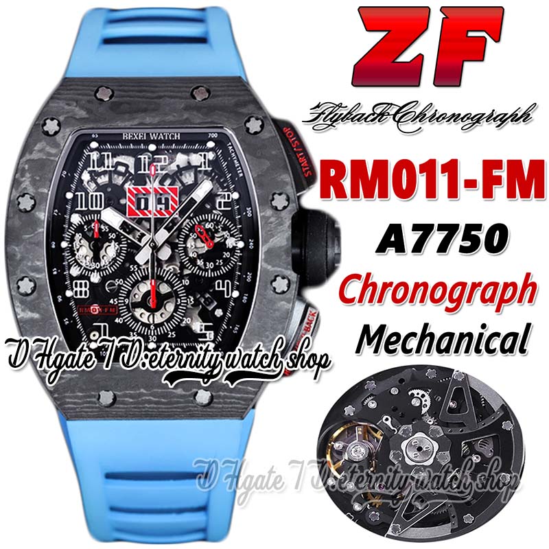 

Z Latest zfm202255011 Mens Watch A7750 Chronograph Automatic NTPT Carbon Fiber Case Skeleton Dial Number Markers Blue Rubber Strap Super Edition eternity Watches, Watch waterproof cost