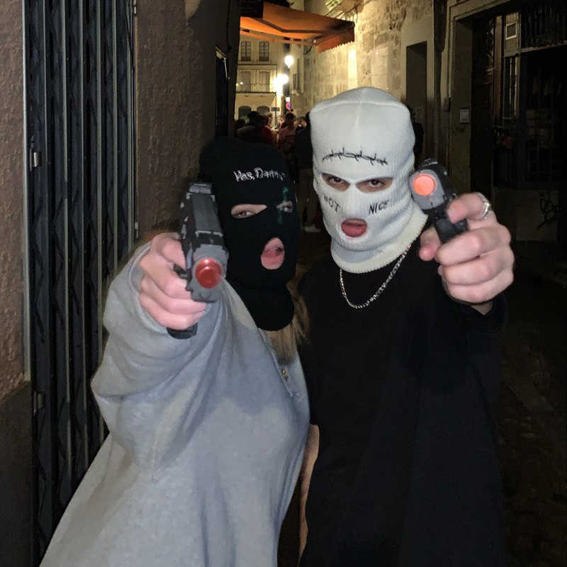 

Cycling Caps Masks NOT NICE broidery Three-ho Balaclava CS Knit Hat Army Tactical Winter Ski Riding Mask Beanie Prom Party Mask Warm Mask L221014, Blue