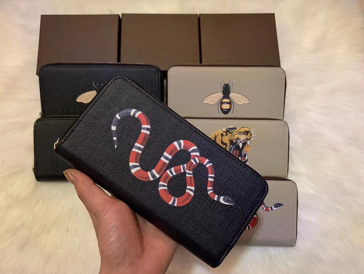 

men clutch bag Zippy coin purse Fashion women leather wallet purse classic single zipper wallets men's long Cheque With box, Black snake
